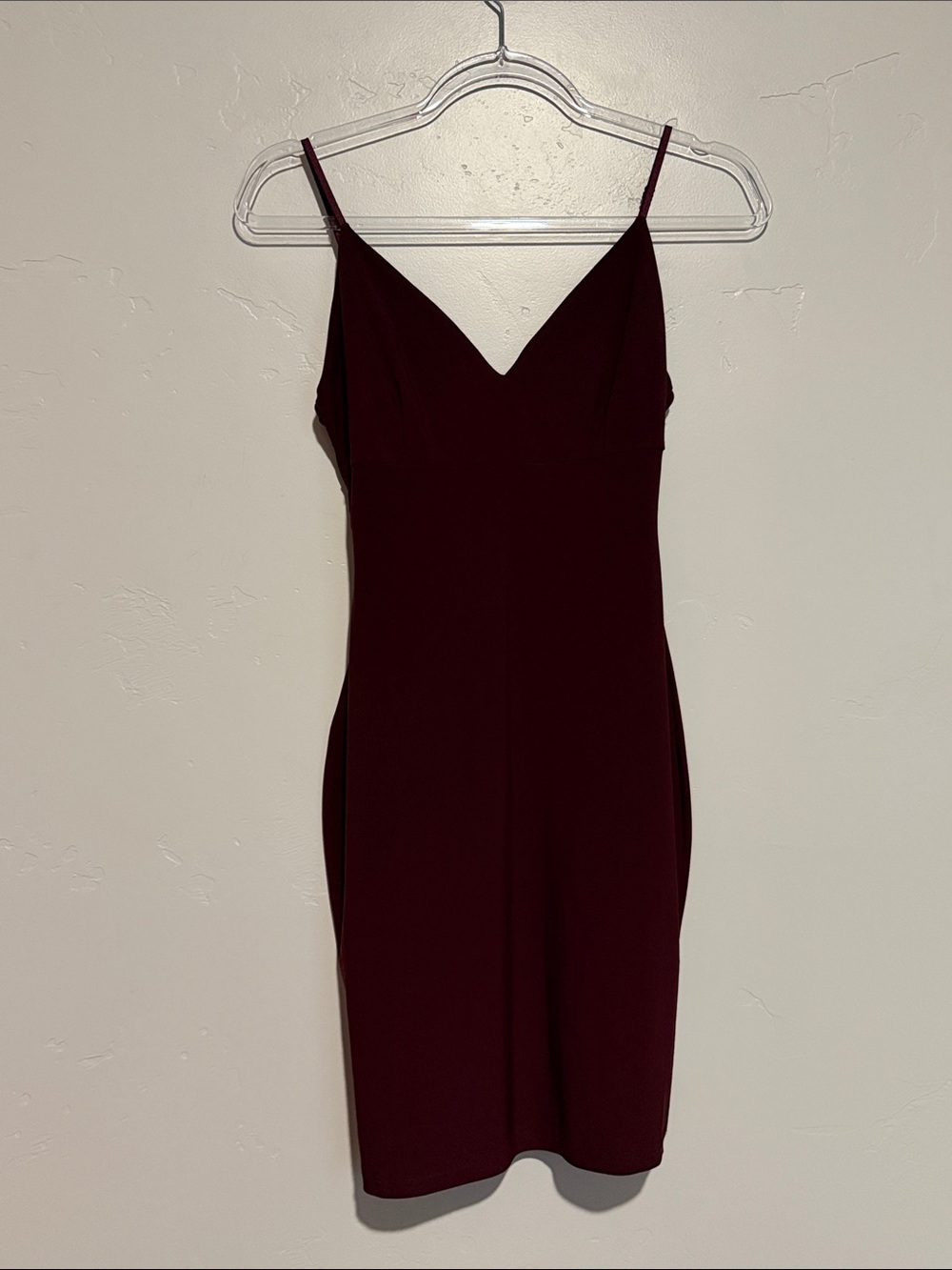 Windsor Burgundy Spaghetti Strap V-Neck Mini Dress